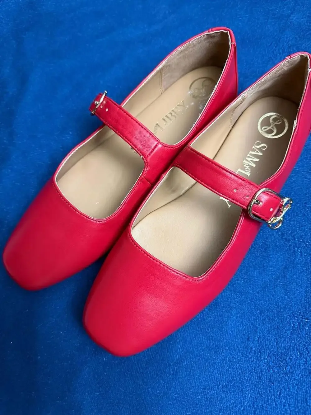 Sam & Libby Red Mary Jane Flats with Square Toe and Buckle Strap